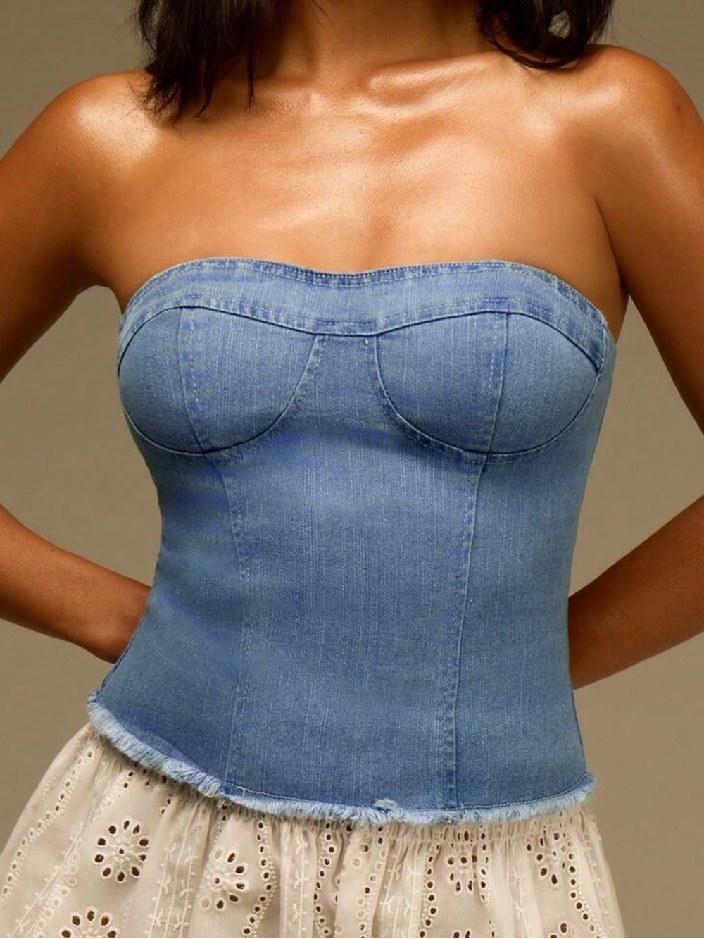 H&M Dark Blue Denim Bustier Crop Top